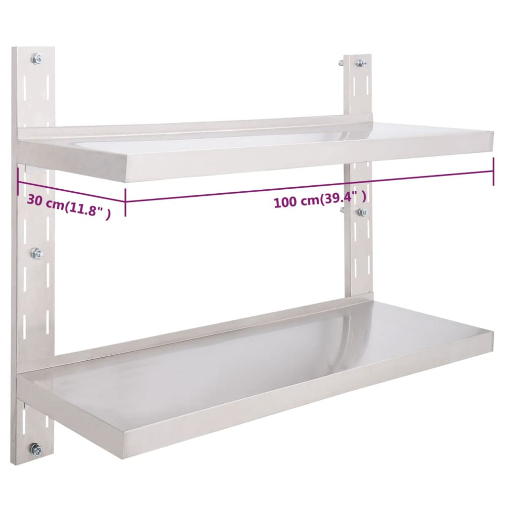 Zwevend schap 2-laags 100x30 cm roestvrij staal MeubelReus