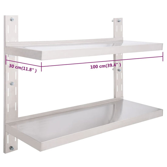 Zwevend schap 2-laags 100x30 cm roestvrij staal MeubelReus