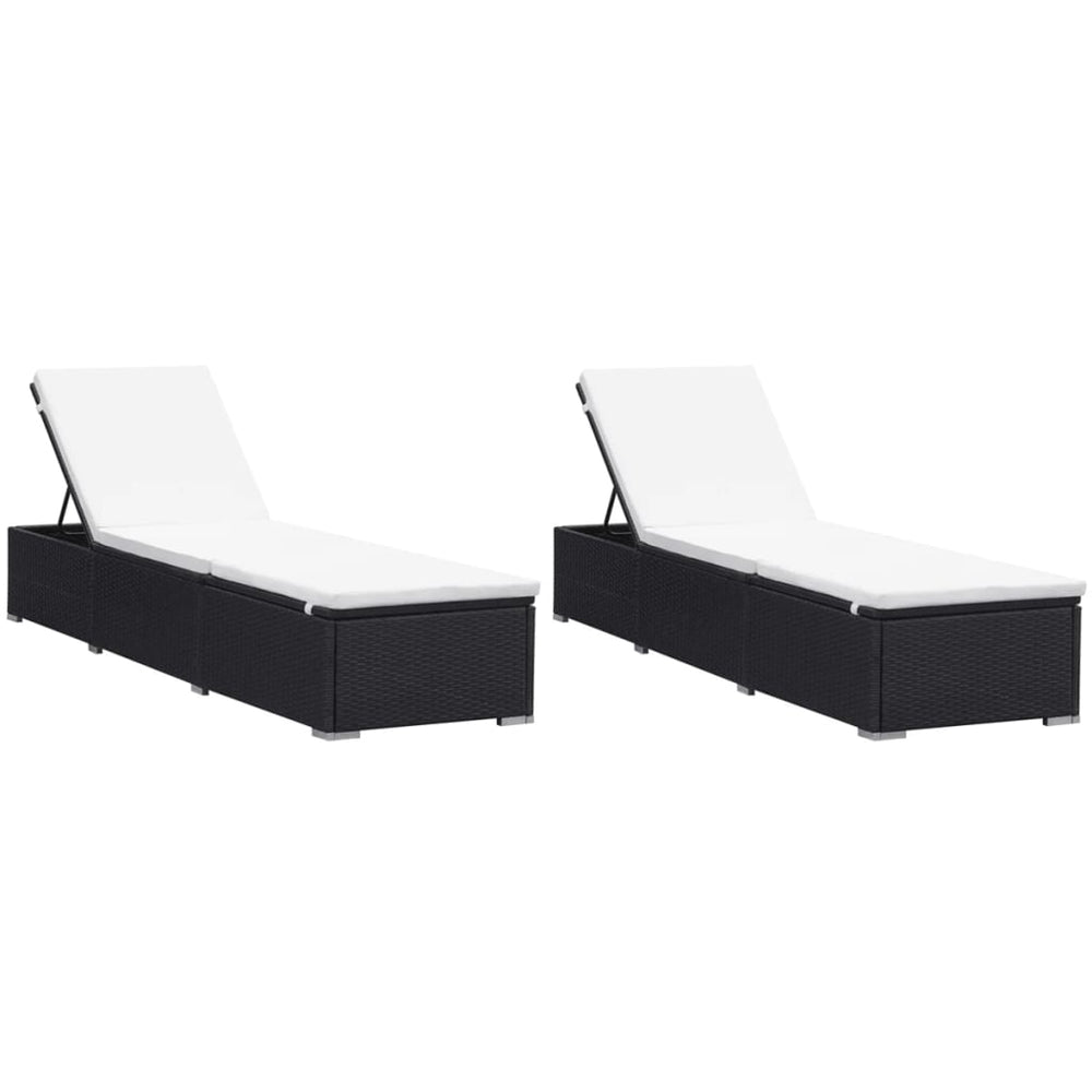 Ligbedden met kussens 2 st poly rattan zwart MeubelReus