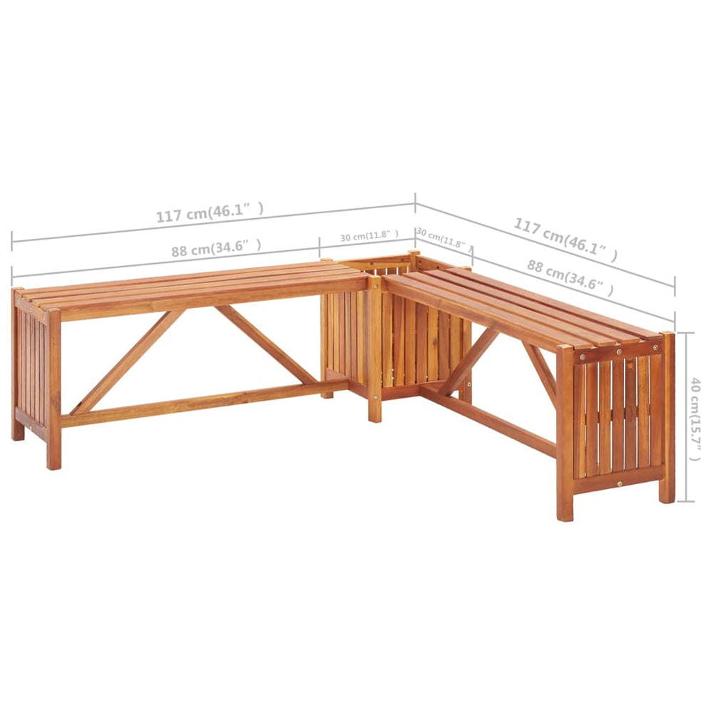 Tuinhoekbank met plantenbak 117x117x40 cm massief acaciahout MeubelReus