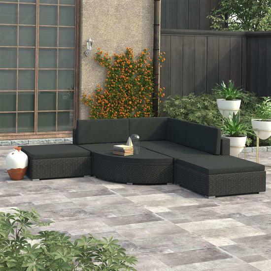 6-delige Loungeset met kussens poly rattan zwart MeubelReus