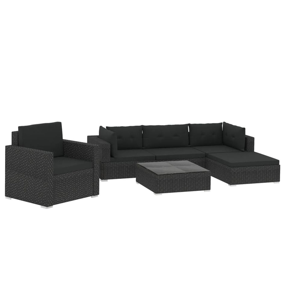 6-delige Loungeset met kussens poly rattan zwart MeubelReus