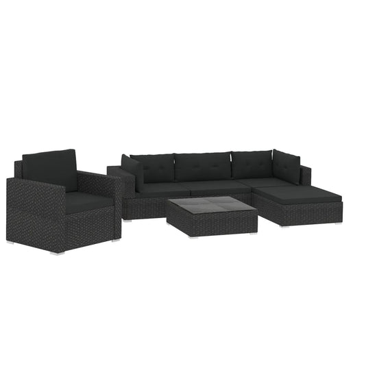 6-delige Loungeset met kussens poly rattan zwart MeubelReus