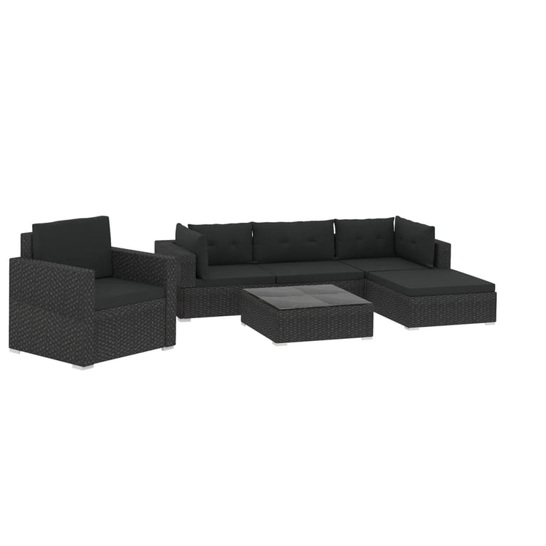 6-delige Loungeset met kussens poly rattan zwart MeubelReus