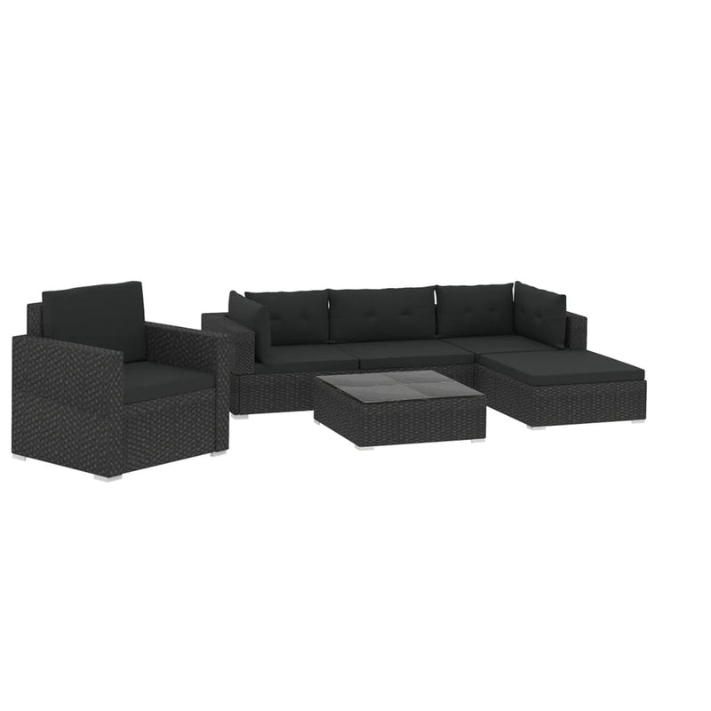 6-delige Loungeset met kussens poly rattan zwart MeubelReus