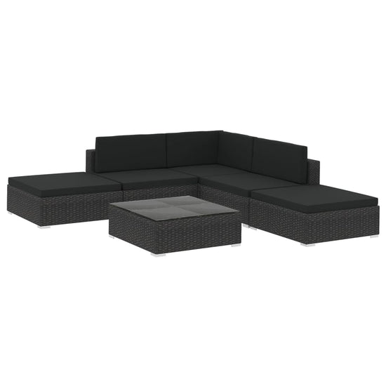 6-delige Loungeset met kussens poly rattan zwart MeubelReus