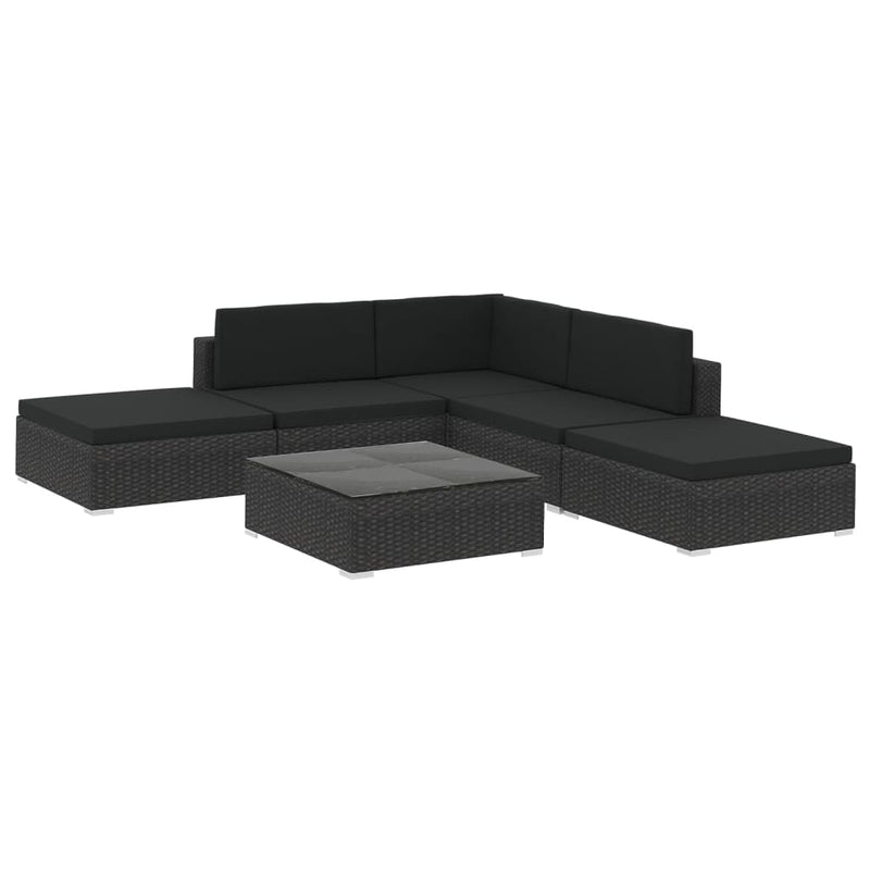 6-delige Loungeset met kussens poly rattan zwart MeubelReus