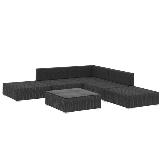 6-delige Loungeset met kussens poly rattan zwart MeubelReus
