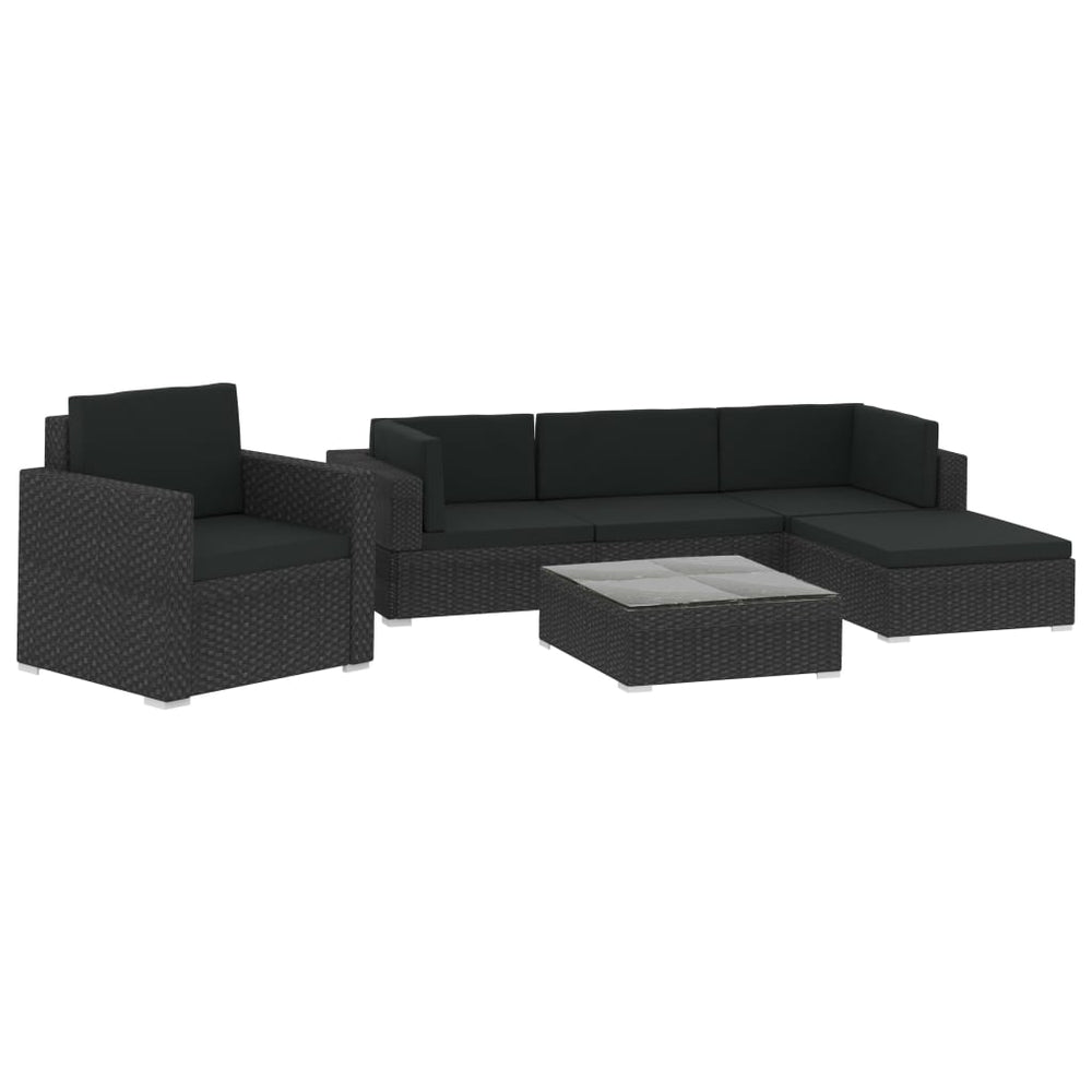 6-delige Loungeset met kussens poly rattan zwart MeubelReus