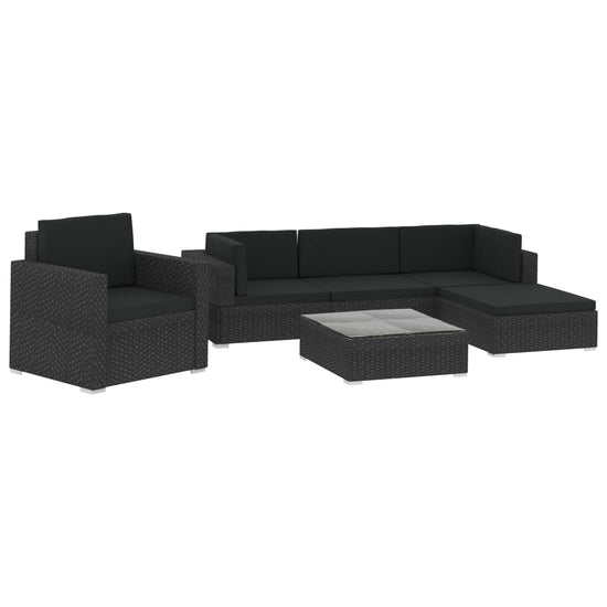 6-delige Loungeset met kussens poly rattan zwart MeubelReus