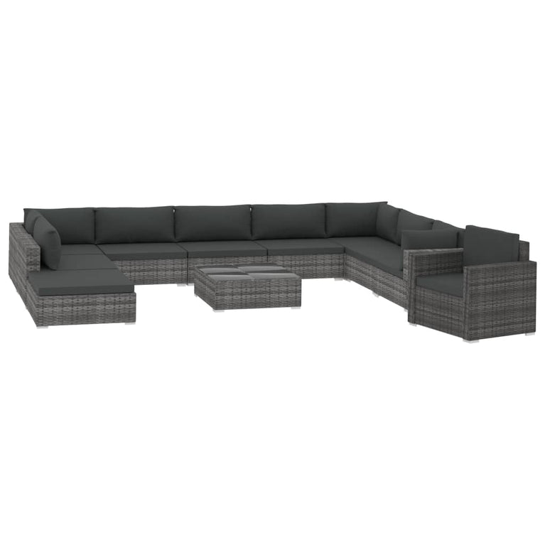 11-delige Loungeset met kussens poly rattan grijs MeubelReus