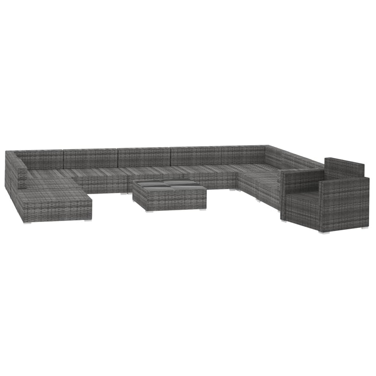 11-delige Loungeset met kussens poly rattan grijs MeubelReus