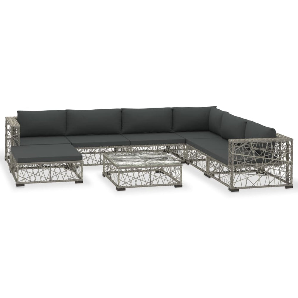 8-delige Loungeset met kussens poly rattan grijs 