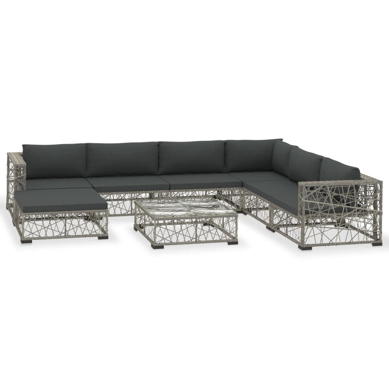 8-delige Loungeset met kussens poly rattan grijs 