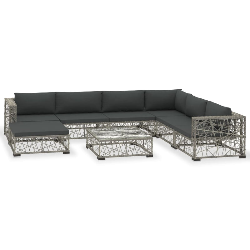 8-delige Loungeset met kussens poly rattan grijs 