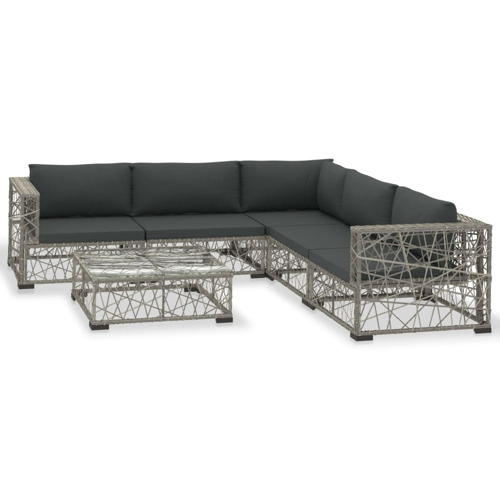 6-delige Loungeset met kussens poly rattan grijs MeubelReus