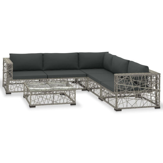 6-delige Loungeset met kussens poly rattan grijs MeubelReus