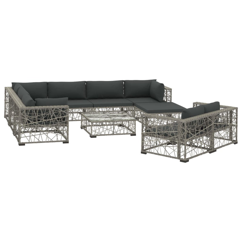 10-delige Loungeset met kussens poly rattan grijs MeubelReus