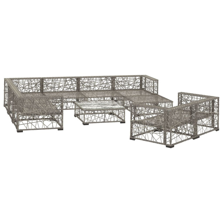 10-delige Loungeset met kussens poly rattan grijs MeubelReus