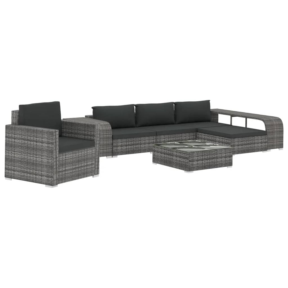 8-delige Loungeset met kussens poly rattan grijs 