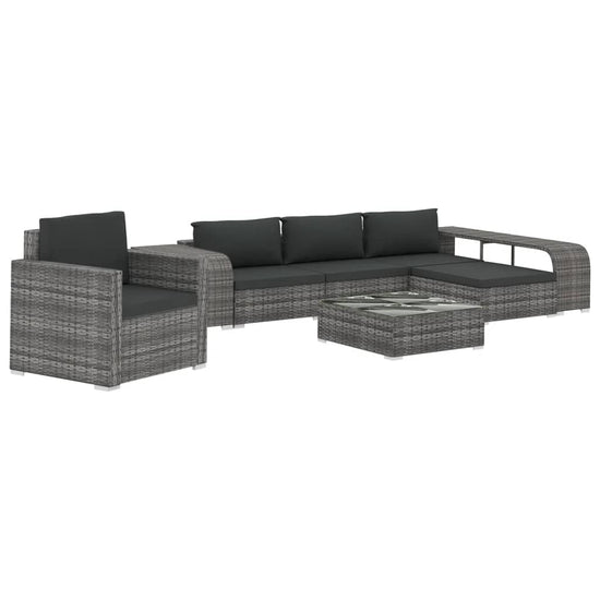 8-delige Loungeset met kussens poly rattan grijs 