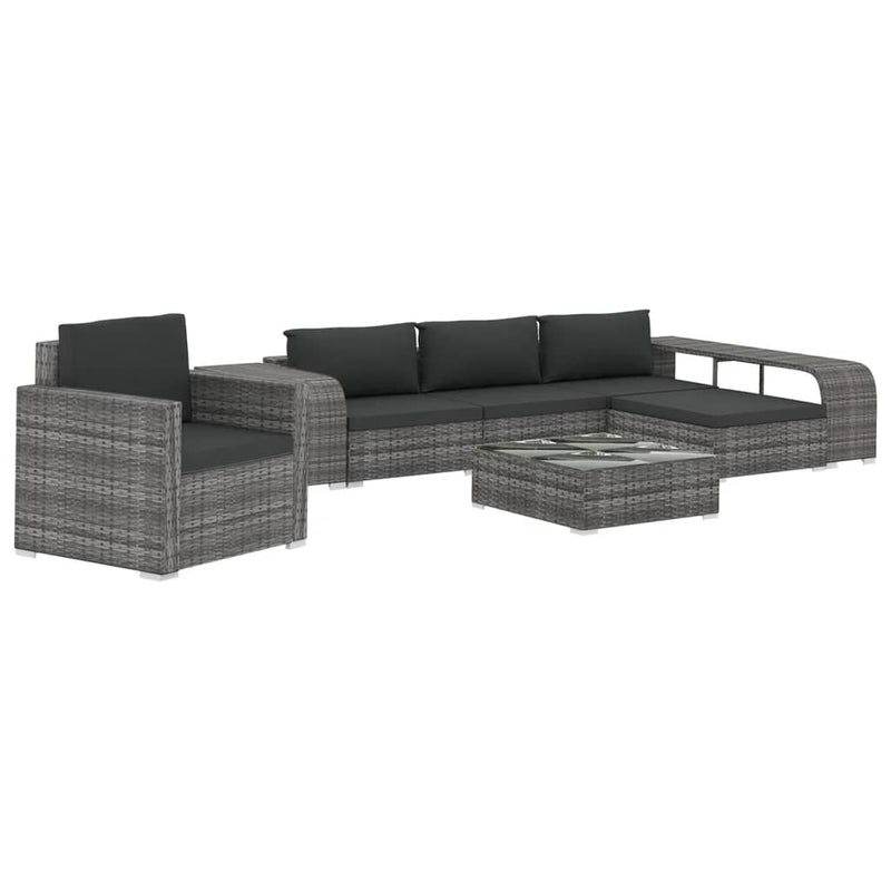8-delige Loungeset met kussens poly rattan grijs 