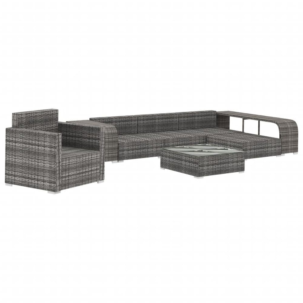 8-delige Loungeset met kussens poly rattan grijs 