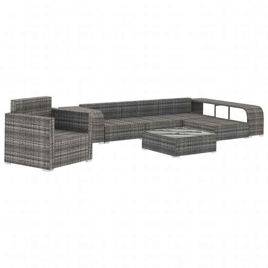 8-delige Loungeset met kussens poly rattan grijs 