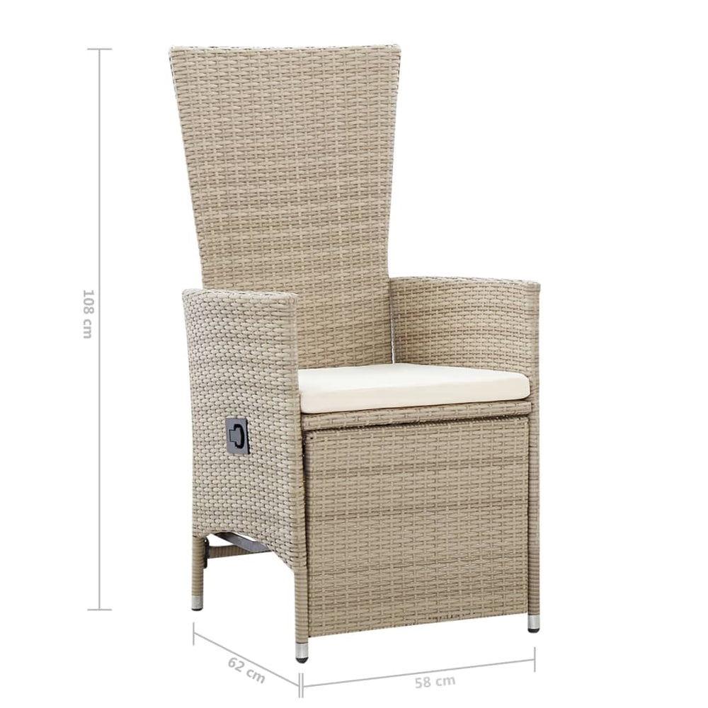 Tuinstoelen 2 st verstelbaar met kussens poly rattan beige MeubelReus