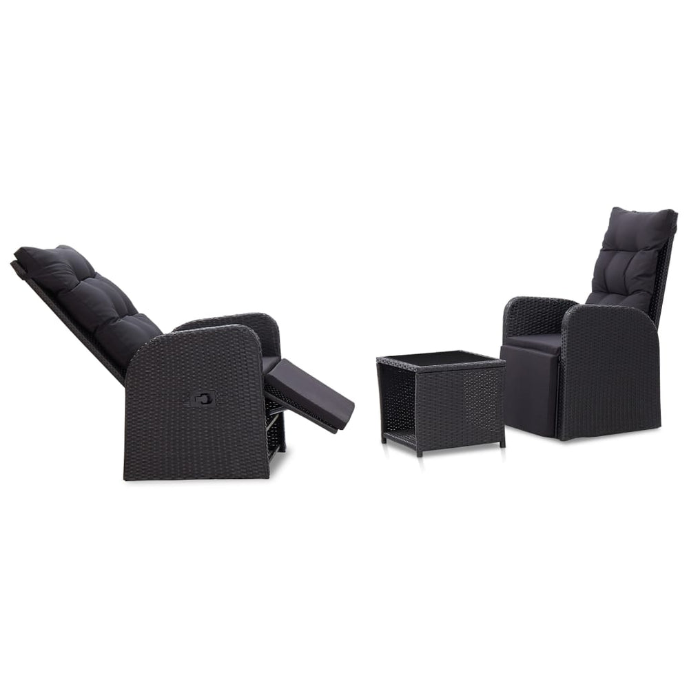 3-delige Bistroset met kussens poly rattan zwart MeubelReus