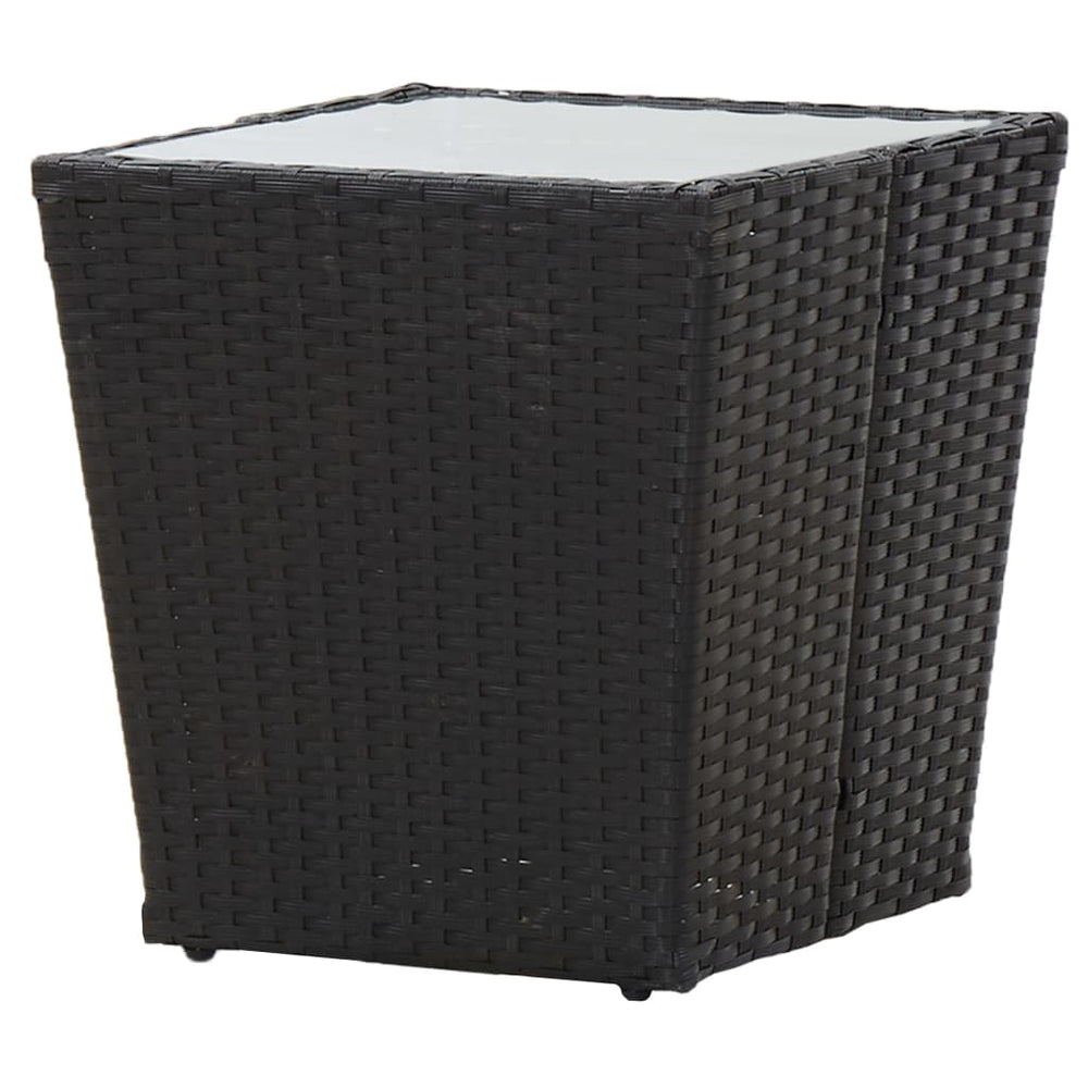 Theetafel 41,5x41,5x43 cm poly rattan en gehard glas zwart MeubelReus