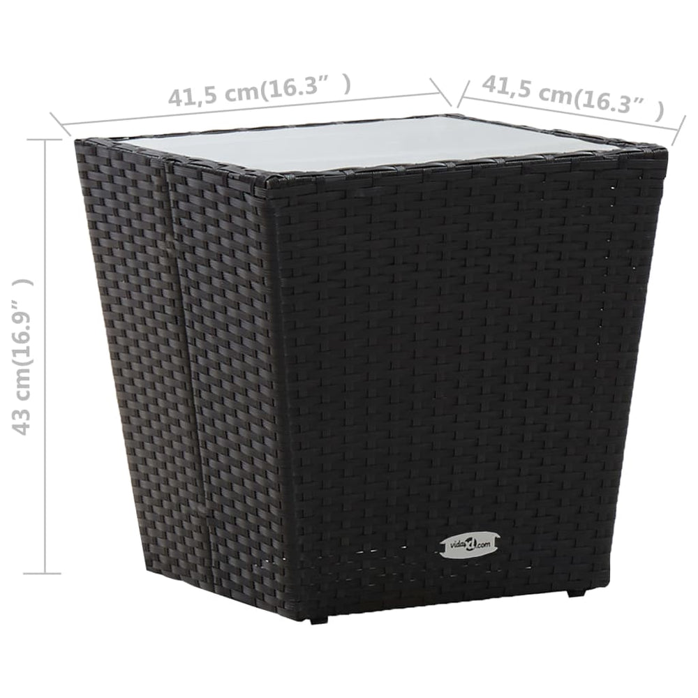 Theetafel 41,5x41,5x43 cm poly rattan en gehard glas zwart MeubelReus