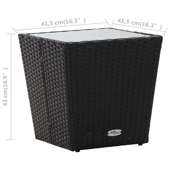 Theetafel 41,5x41,5x43 cm poly rattan en gehard glas zwart MeubelReus