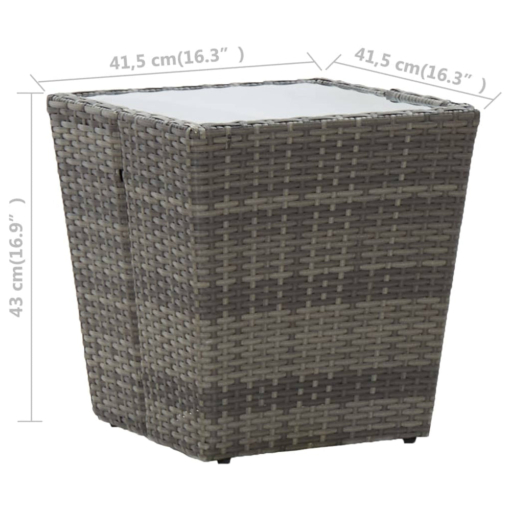 Theetafel 41,5x41,5x43 cm poly rattan en gehard glas grijs MeubelReus