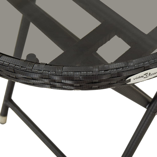 Theetafel 60 cm poly rattan en gehard glas zwart MeubelReus