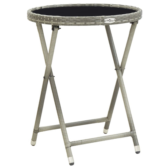 Theetafel 60 cm poly rattan en gehard glas grijs MeubelReus