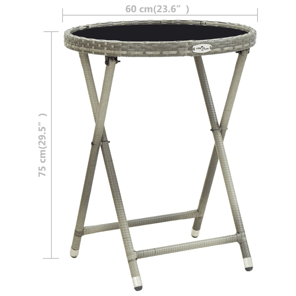 Theetafel 60 cm poly rattan en gehard glas grijs MeubelReus