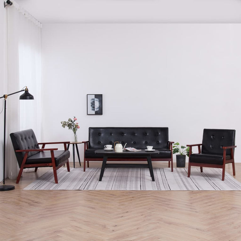3-delig Bankstel kunstleer zwart