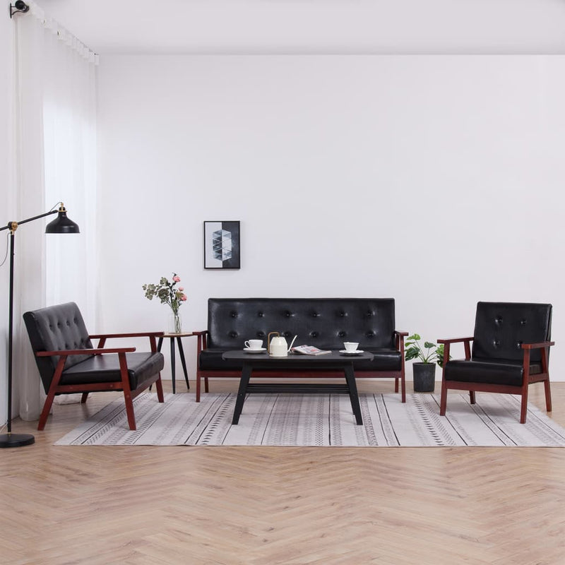 3-delig Bankstel kunstleer zwart