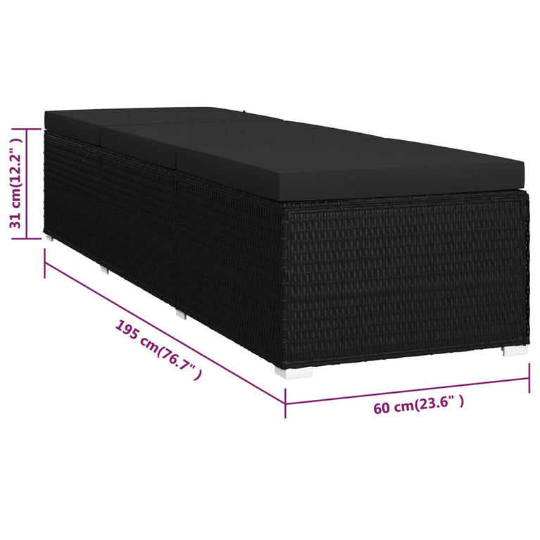 Ligbed met kussen poly rattan zwart MeubelReus