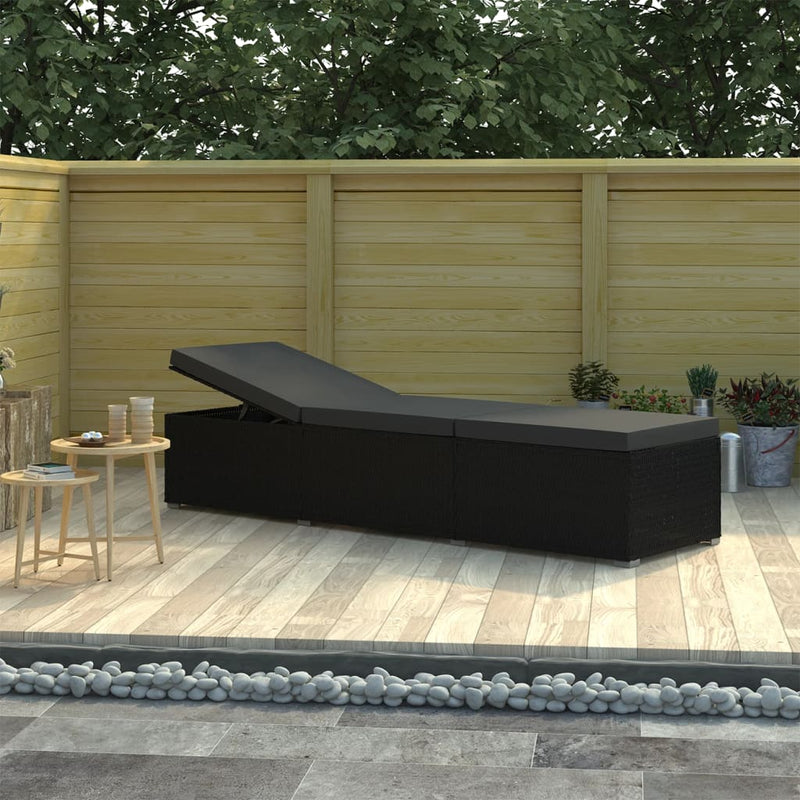 Ligbed met kussen poly rattan zwart MeubelReus