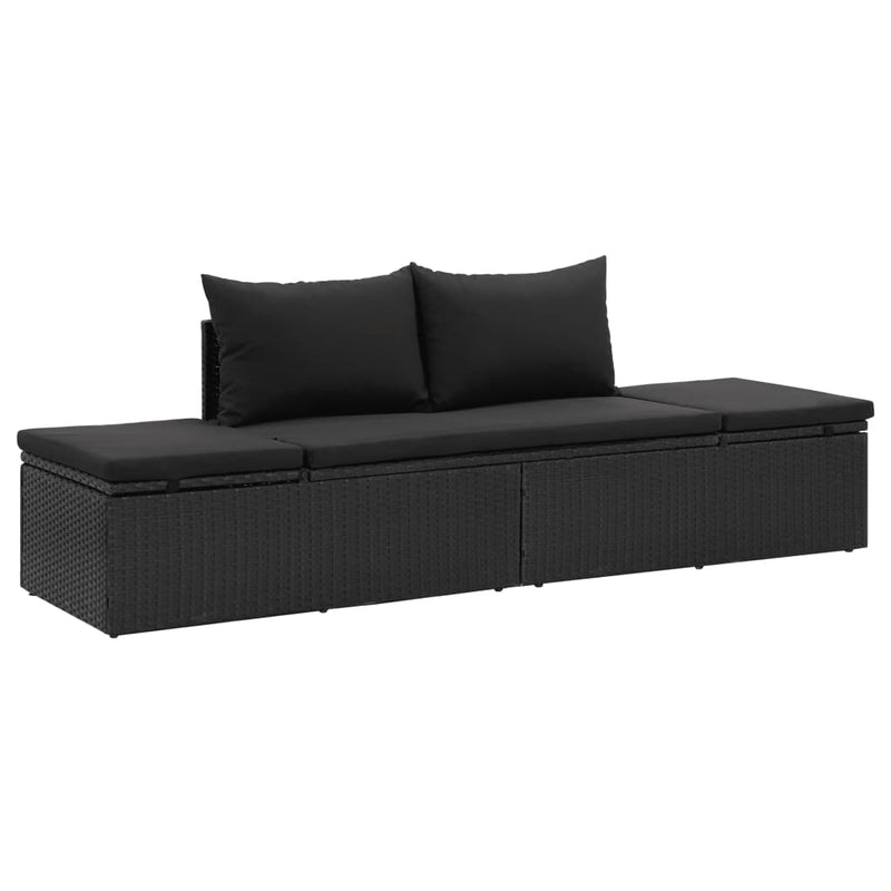 Ligbed met kussens poly rattan zwart MeubelReus