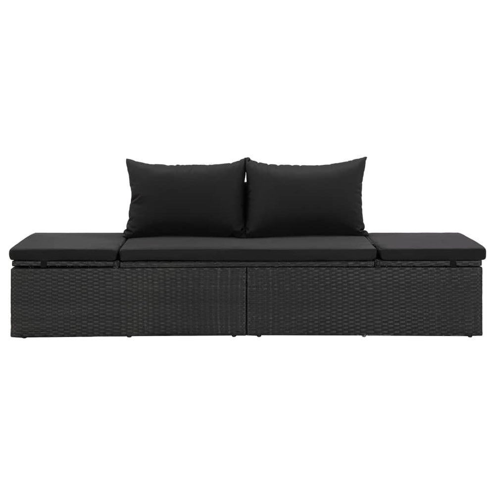 Ligbed met kussens poly rattan zwart MeubelReus