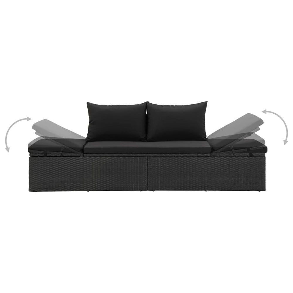 Ligbed met kussens poly rattan zwart MeubelReus