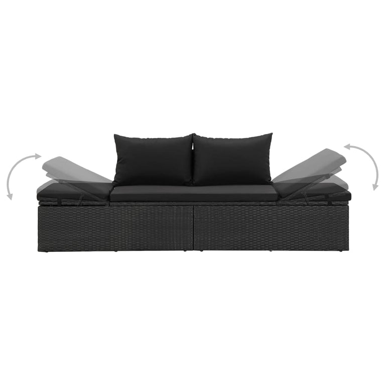 Ligbed met kussens poly rattan zwart MeubelReus