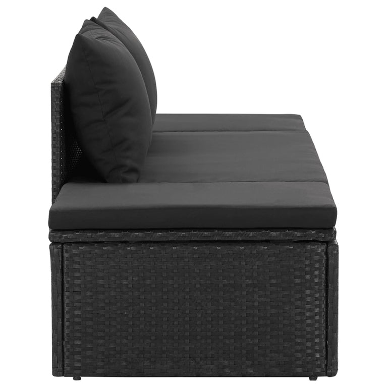 Ligbed met kussens poly rattan zwart MeubelReus