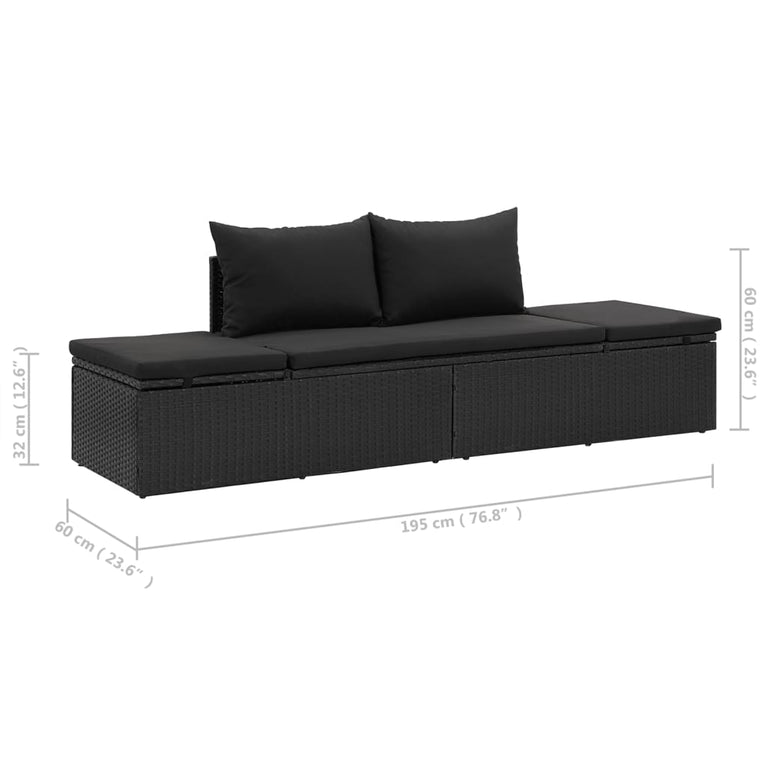 Ligbed met kussens poly rattan zwart MeubelReus