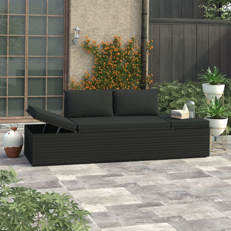 Ligbed met kussens poly rattan zwart MeubelReus