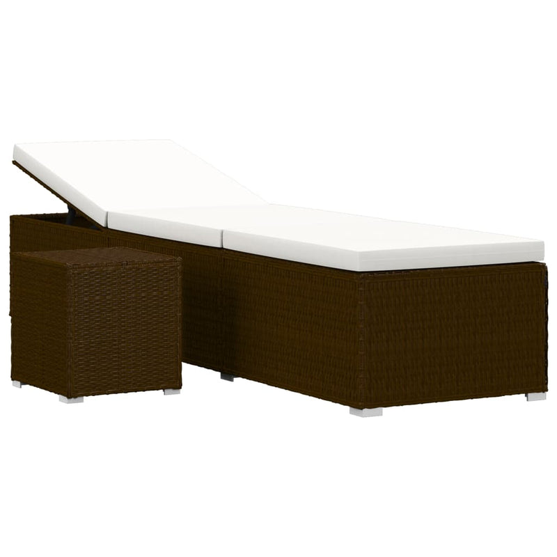 Ligbed met kussen en theetafel poly rattan bruin MeubelReus