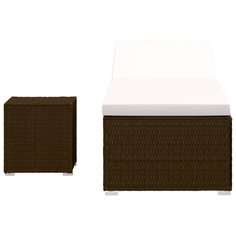 Ligbed met kussen en theetafel poly rattan bruin MeubelReus